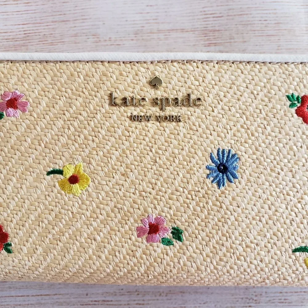 Kate Spade Staci Garden Bouquet Floral Straw Large Continental Wallet Gift Box